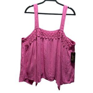 Wrangler Retro Women's Pink Lace Trim Tank Top 3XL 100% Rayon